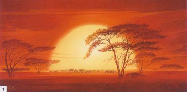 Obrazy  LW Sunrise with Elephats, Leon Wells