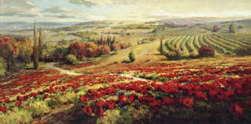 Reprodukce - Krajinky - Red Poppy Panorama, Roberto Lombardi