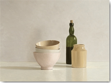 Reprodukce - Tisk na plátno - Stacked Bowls, Bottle and little Jar, Willem de Bont