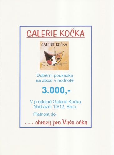 Dárkové poukazy 3.000,-, Galerie Kočka