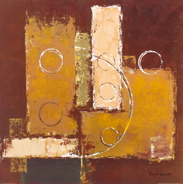 Reprodukce - Abstraktní malba - Circles on red-brown I, David Sedalia