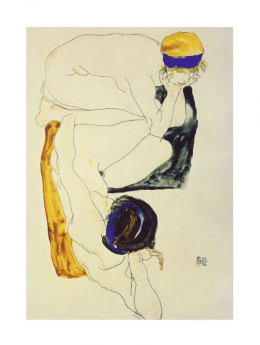 Reprodukce - Expresionismus - Zwei liegende Figuren, Egon Schiele