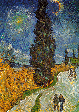 Reprodukce - impresionismus - Landstrasse mit Zypresse und Ste, Vincent van Gogh